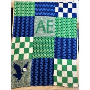 American Eagle Fleece Throw Blanket Green White Blue Home Decor